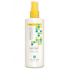Andalou Naturals hair spray bottle with sunflower and citrus offers flexible hold for everyday styling.