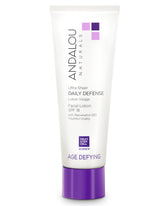 Andalou Naturals Age Defying Ultra Sheer SPF18 bottle highlights lightweight sun protection