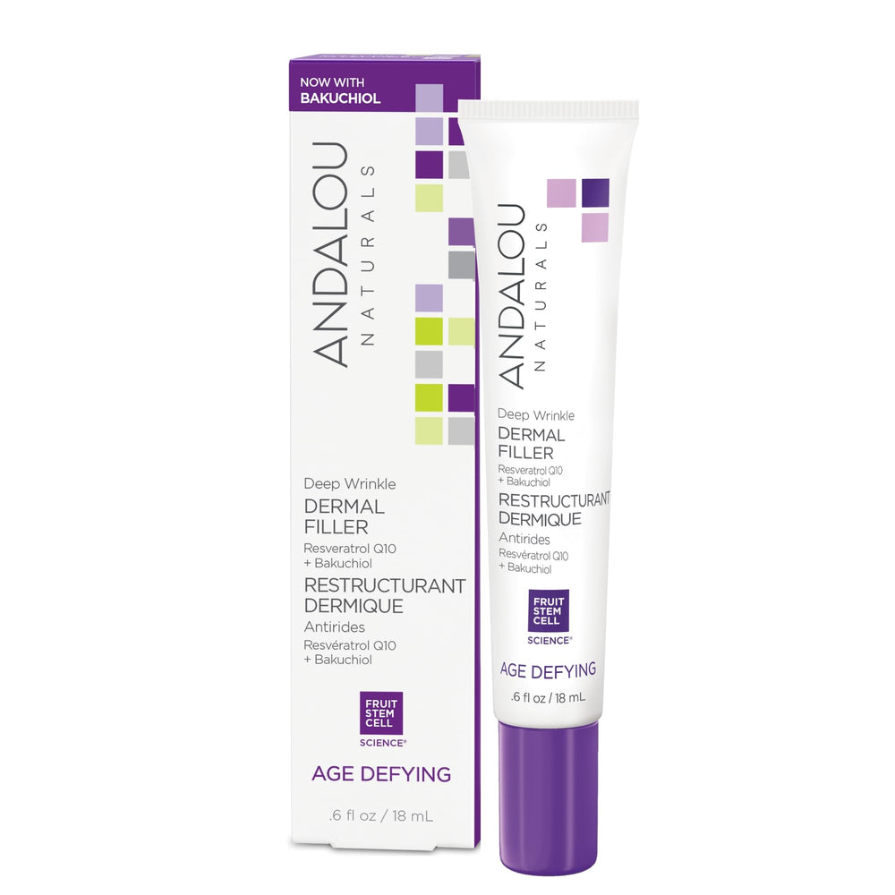 Andalou Naturals Deep Wrinkle Dermal Filler bottle for daily wrinkle care on dry skin.