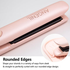 angenil pro round pink dual voltage hair straightener digital display closeup highlights titanium 3d plates