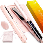 angenil pro round pink dual voltage hair straightener front view for easy styling on the go