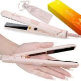 Angenil Ultra Mini Hair Straightener plates closeup, ceramic coating for smooth, frizz-free results