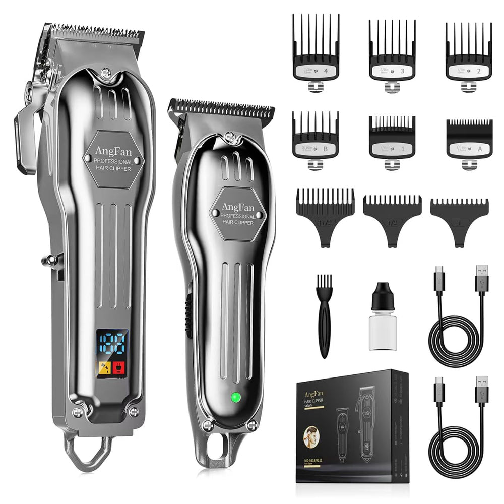 AngFan professional hair clippers with LCD display for cordless, precise home grooming.