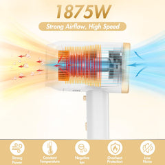 Aniekin hair dryer with ionic technology reduces frizz for glossy results.