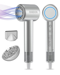 ANIEKIN hair dryer silver motor demonstrates high-speed performance for fast, smooth drying.