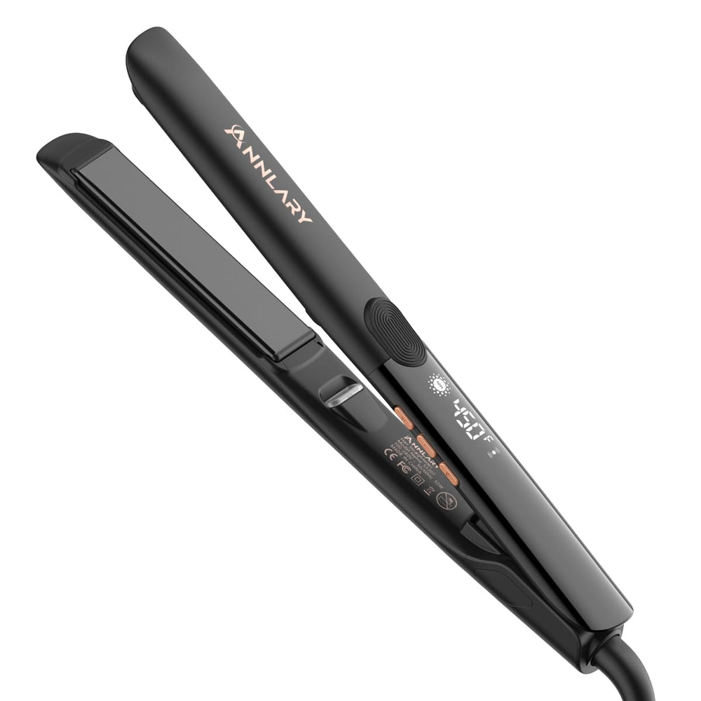 ANNLARY hair straightener with 1-inch titanium ceramic plate for smooth, frizz-free styles.