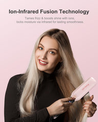 ANNLARY hair straightener infrared-ion boost heats evenly for frizz-control styling.