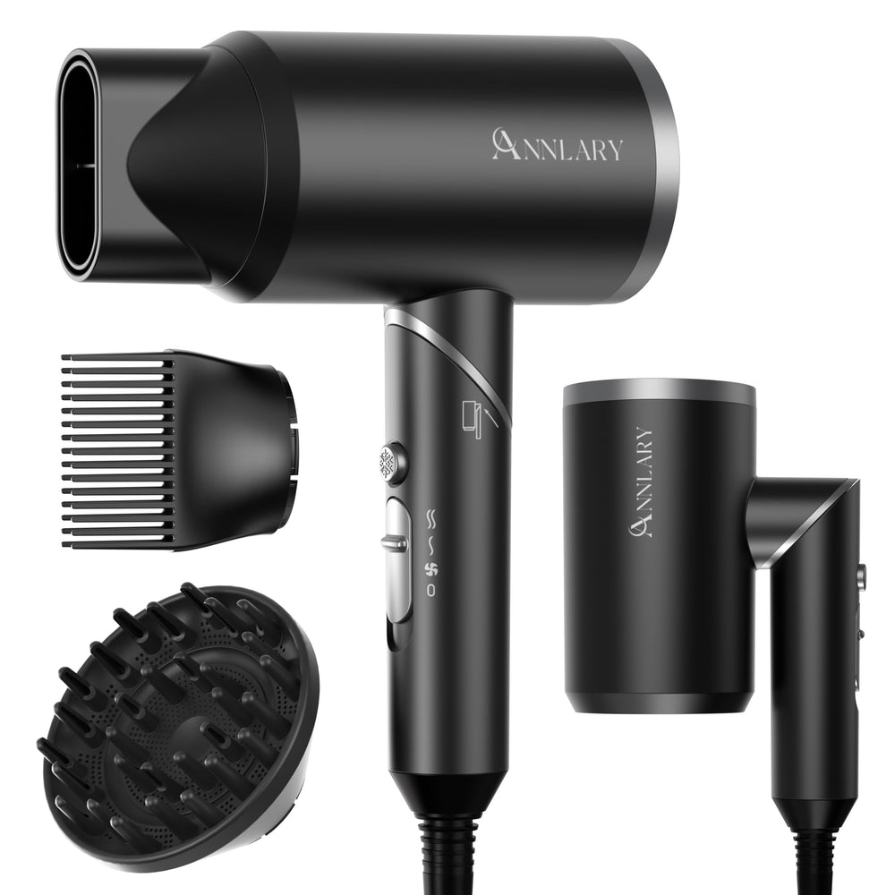 ANNLARY Plasma Ion Hair Dryer front view showing powerful low-noise drying ability.