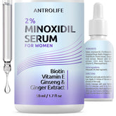 ANTROLIFE Minoxidil 2% bottle demonstrates hair regrowth support for women.