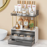 Anylady bathroom organizer with sturdy frame provides stable vanity storage for cosmetics.