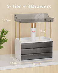 Anylady makeup organizer 3-tier-3-drawer showcases modular design for clutter-free vanity.