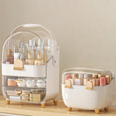 Anylady makeup organizer in rose gold, front view, showing spacious storage for cosmetics and skincare.