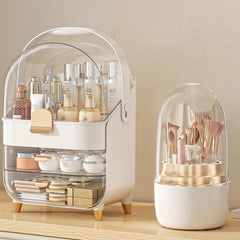 Anylady makeup organizer rose gold front view shows spacious three-tier storage for cosmetics