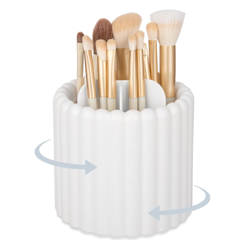 Anyoifax 360 rotating makeup brush holder front view keeps brushes organized and accessible.