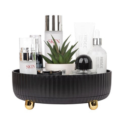 Anyoifax small black makeup organizer 360° rotating for easy access to cosmetics.
