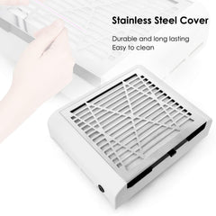 AONOLOVO Nail Dust Collector motor close-up emphasizes strong suction up to 4500 rpm.