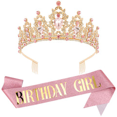 AOPRIE birthday headband with rhinestones in gold sparkles for stylish celebrations.