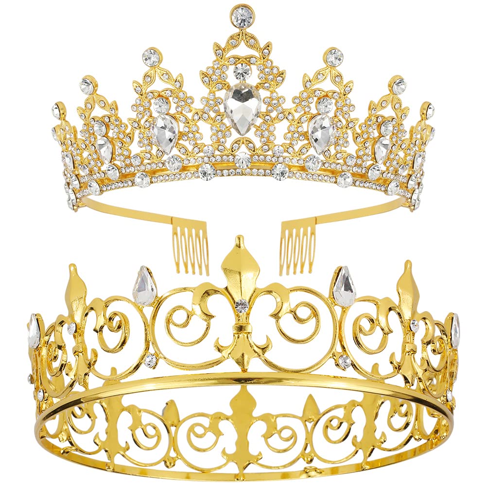 AOPRIE King Artemis crown in gold with crystals for regal weddings and events