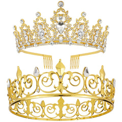 AOPRIE King Artemis crown in gold with crystals for regal weddings and events