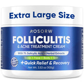 AOSORW Folliculitis and Acne Treatment Cream bottle shows quick absorption for daily use.