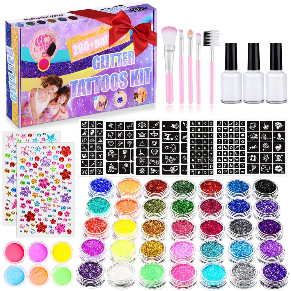 Aottom 492 glitter tattoo kit box for kids, ready-made party art and lasting sparkle.