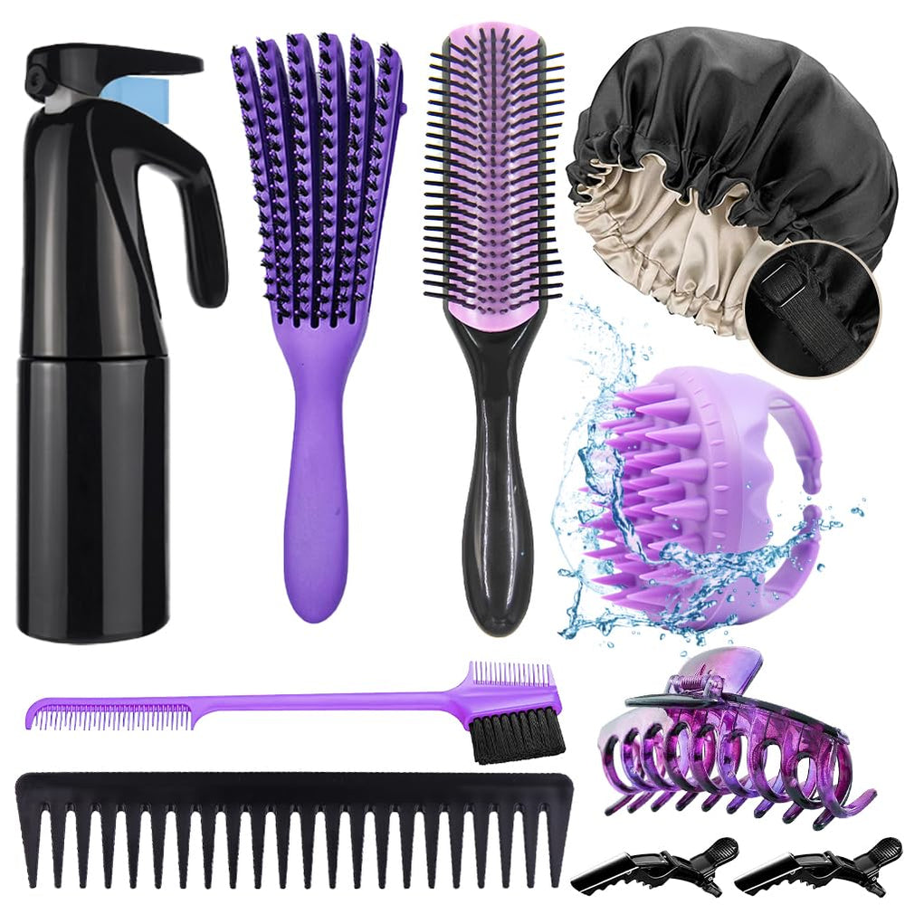 Aozzy 10-piece detangling brush set packaging showing components for curl care