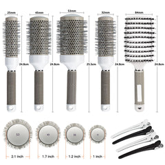 Aozzy round brush set with 32mm barrel adds volume and sleek finish.