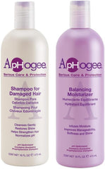 ApHogee damaged hair shampoo and balancing moisturizer set for shine and pliability.