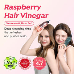 A’PIEU Raspberry Vinegar Rinse bottle pouring for pH-balanced cleansing.