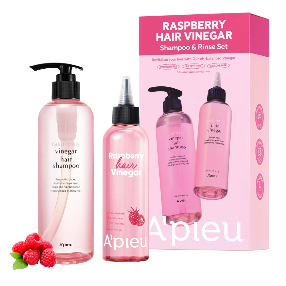 A’PIEU Raspberry Vinegar Shampoo bottle close-up for refreshing scalp care.