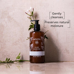APIVITA Pure Jasmine Shower Gel lather demonstrating rich hydrating foam