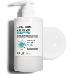 APLB Glutathione Niacinamide Body Wash bottle highlighting brightening hydration.