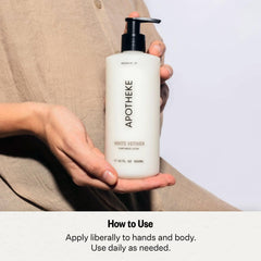 APOTHEKE hand-and-body application shot showing hydrating cream soothing dry hands
