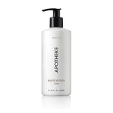 APOTHEKE White Vetiver bottle front with elegant packaging for daily nourishment and subtle fragrance
