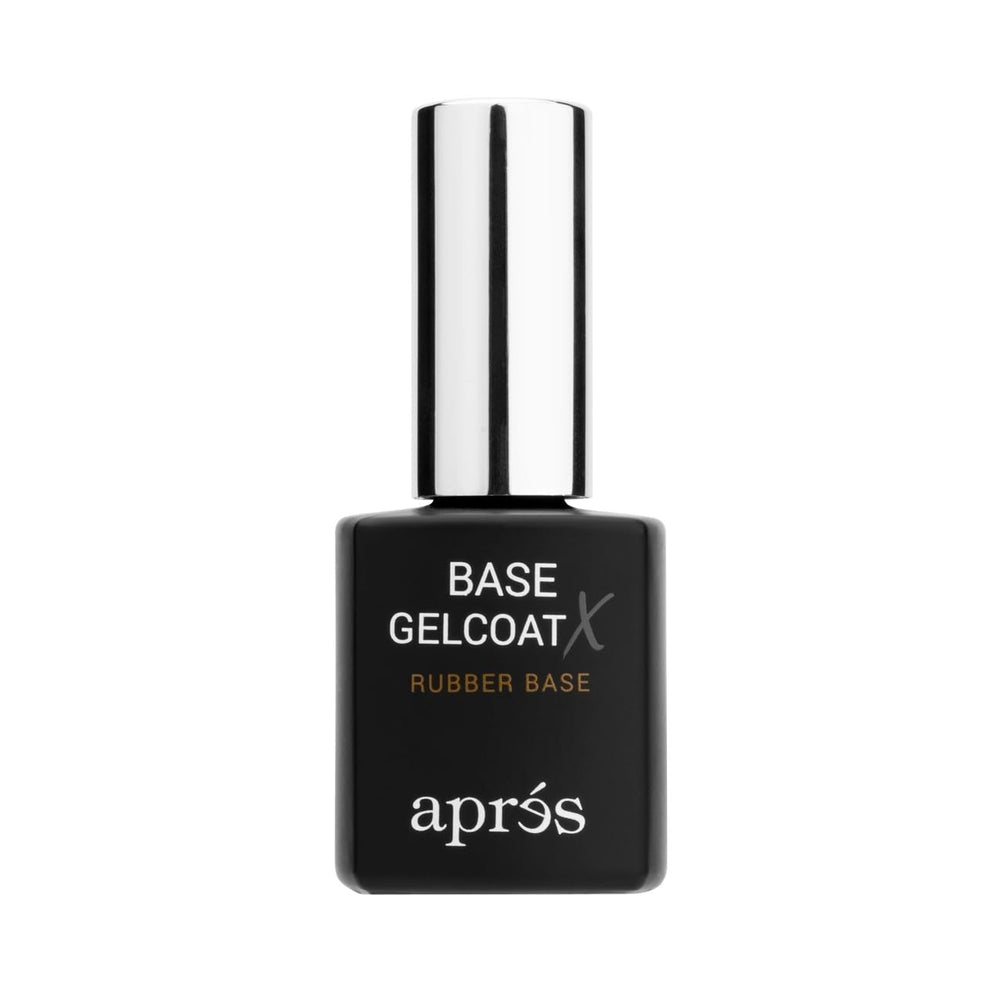 APRÉS Base Gelcoat X bottle close-up highlighting rubberized base for stronger grip and smoother foundation.