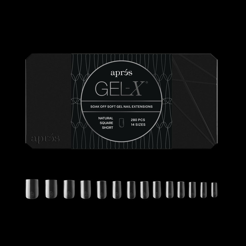 APRES Gel-X square tips open box for fast, salon-ready extensions.