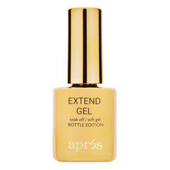 APRÉS Nail Extend Gel gold bottle closeup for easy Gel-X adhesion.