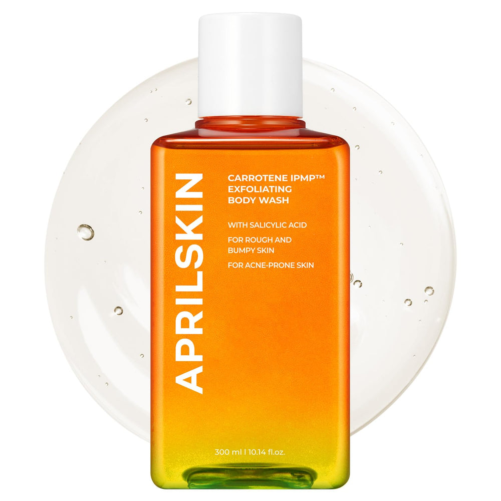 APRILSKIN Carrotene IPMP Exfoliating Body Wash bottle pour for gentle daily exfoliation