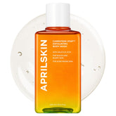 APRILSKIN Carrotene IPMP Exfoliating Body Wash bottle pour for gentle daily exfoliation