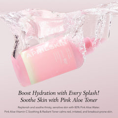 APRILSKIN Pink Aloe Vita Toner dispensing pump demonstrates clean, hygienic application