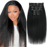 Aqifai kinky straight clip-in 16in 110g bundle for natural length and shine.
