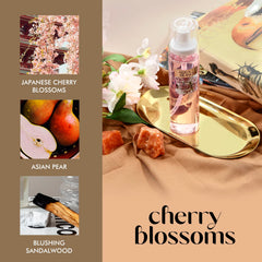Aqua Blance cherry blossom fragrance mist scene illustrating gentle, uplifting floral notes.
