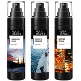 AQUA BLANCE Ironwood Spice bottle highlights bold citrus and wood notes for lasting freshness.