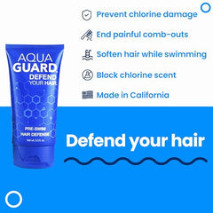 AQUA GUARD Pre-Swim application demonstrated on hair for pre-swim protection.