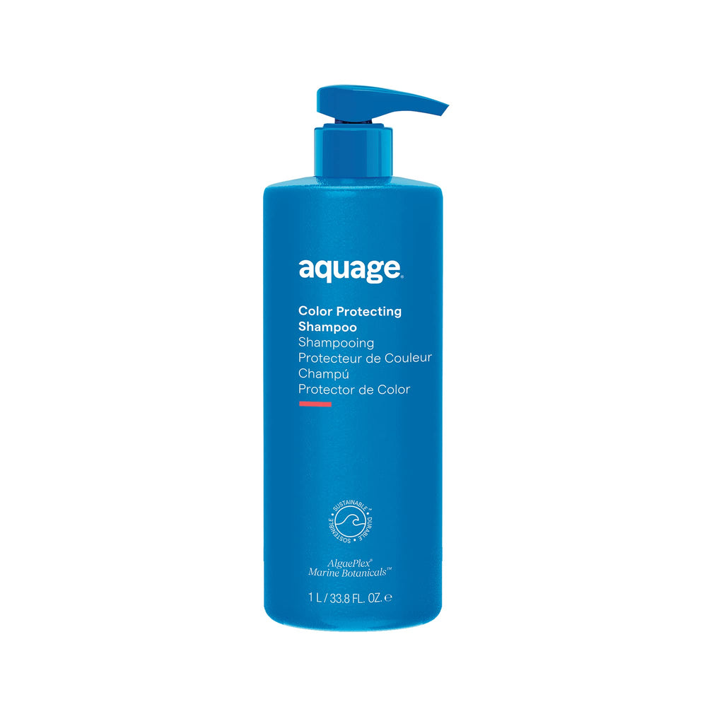 Aquage Color Protecting Shampoo bottle shows marine botanicals for color protection and gentle cleansing.