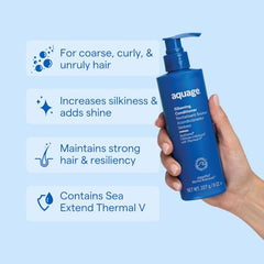Aquage SeaExtend Silkening Conditioner label closeup highlighting sea botanicals.
