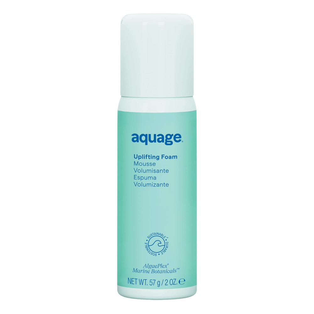 Aquage uplifting-foam-bottle-front shows travel-size mousse for weightless volume.