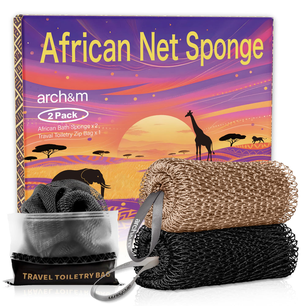 ARCH&M authentic African net sponge knots close-up shows durable net for deep exfoliation.