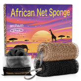 ARCH&M authentic African net sponge knots close-up shows durable net for deep exfoliation.