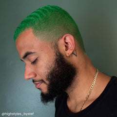 ARCTIC FOX Iris Green on-light-hair demonstrates vivid payoff on level 8+ hair.